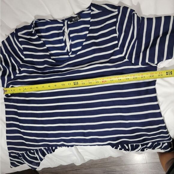 A.n.a Navy Stripe Peplum Hem Blouse With Ruffles Size XL NWT - Picture 7 of 11